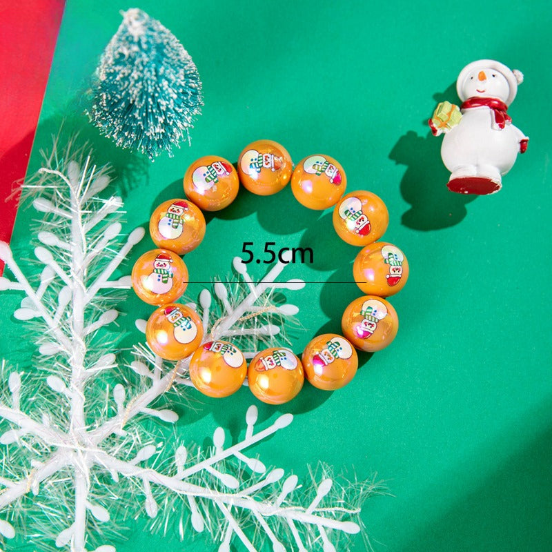 Wholesale Snowman Printed Resin Round Bead Elastic Christmas Bracelet ACC-BT-YongGe006