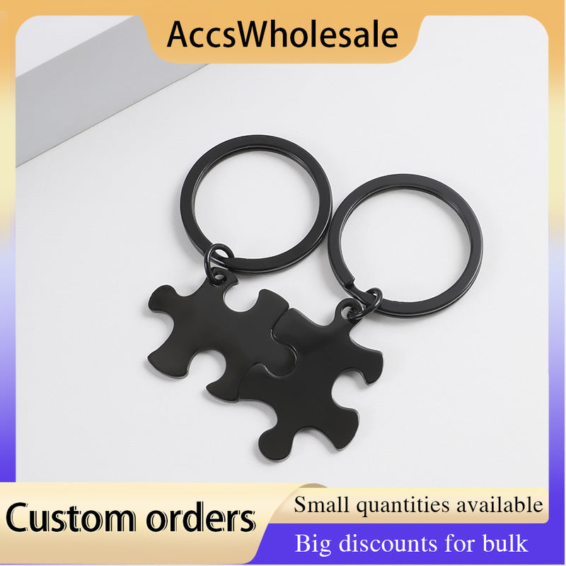 Custom Keychain with Laser Engraved Text or Logo - Multi-color Puzzle Charm Metal Keychain