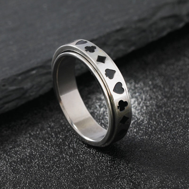 Wholesale Playing Card Men's Ring Titanium Steel Ring ACC-RS-ZhongQi011