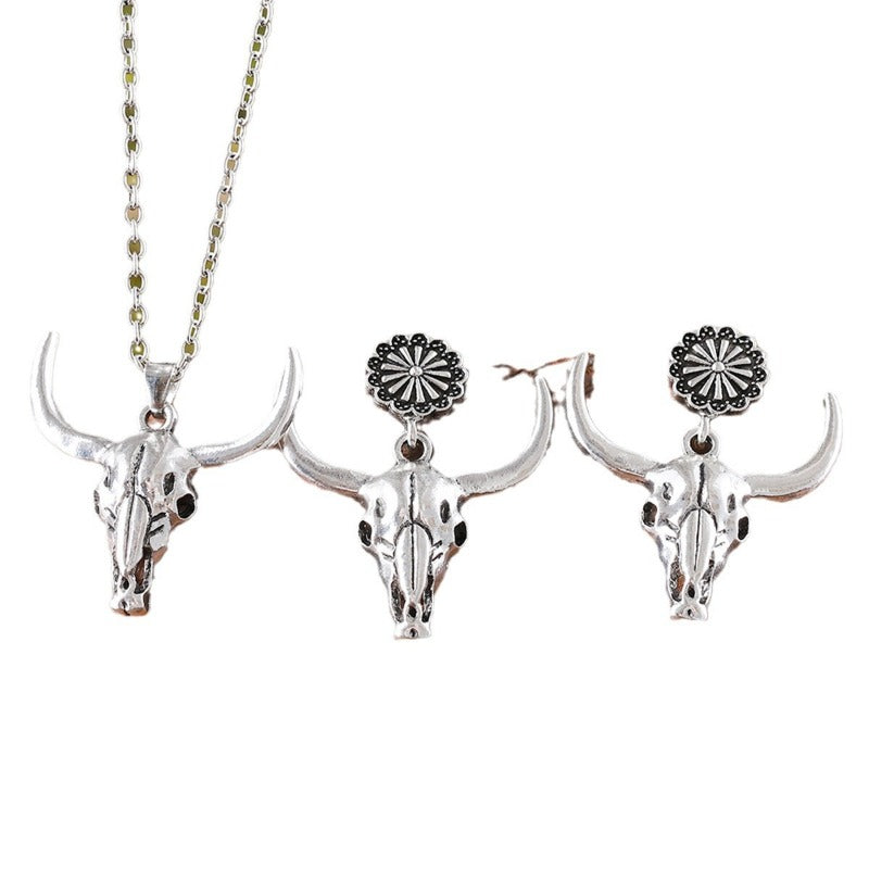 Wholesale Vintage Western Style Bull Head Horn Necklace Earrings  ACC-NE-zhiyu011