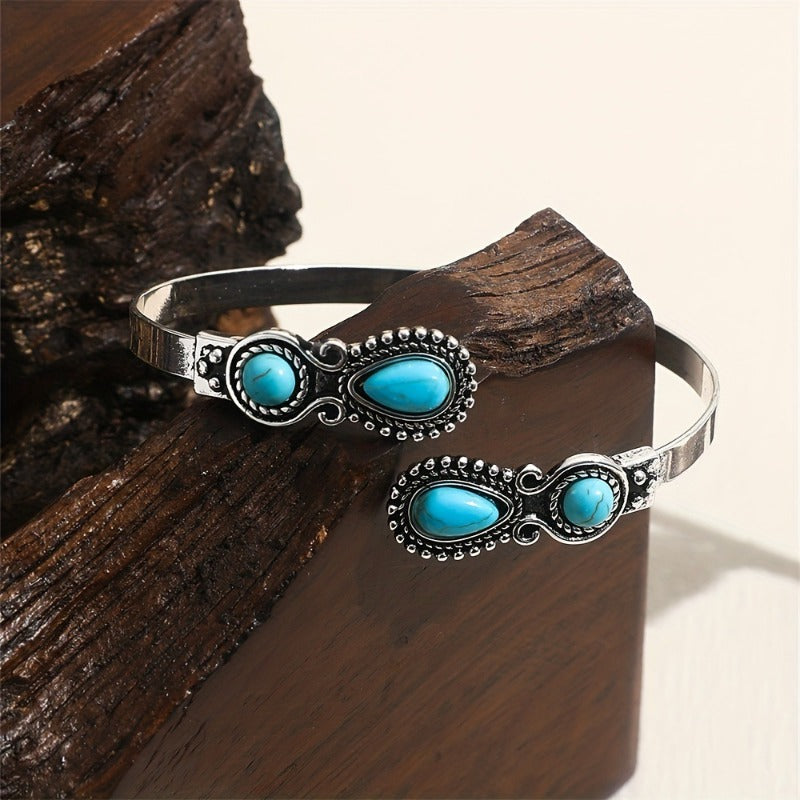 Wholesale Ethnic Retro Alloy Turquoise Open Bracelet ACC-BT-Jiud002
