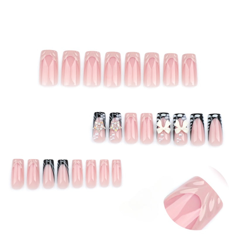 Wholesale 24 Pieces/box Bow Pearl Pattern Press-on Nails Kits Nail Stickers ACC-NS-LeFan109
