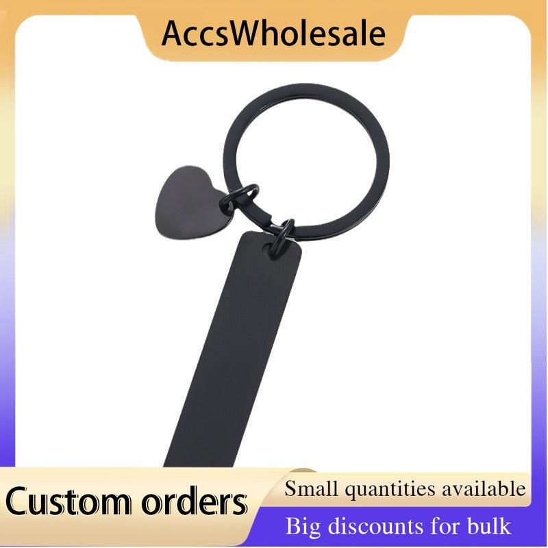 Custom Keychain with Laser Engraved Text or Logo - Multi-color Long Strip Oblique Heart Charm Metal Keychain