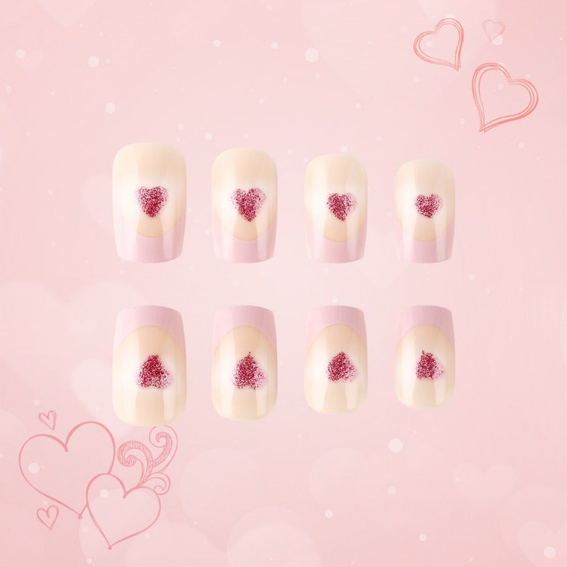 Wholesale 24 Pieces/box Valentine's Day Glitter Heart Nails Kits Nail Stickers ACC-NS-MiKe028