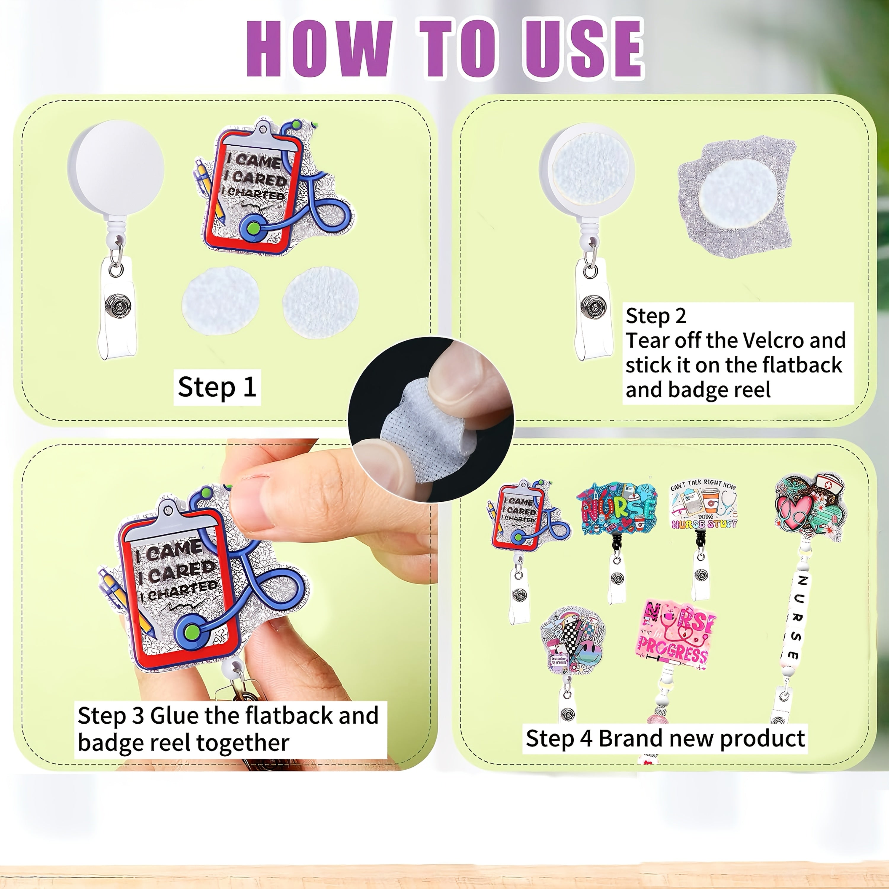 Wholesale 32pcs Nurse Style Acrylic Flatback DIY Beadable Badge Reels Retractable Keychain kits DIY Beaded Gift for Friends Nurses, Offices as Gifts