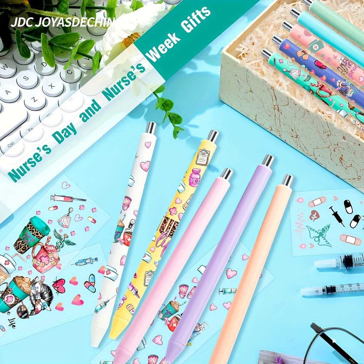 20pcs/40pcs Plastic Ballpoint Pen and Nurse UV DTF Pen Wraps Set for Appreciation Gifts Labor and Delivery Assistant Student Coworkers
