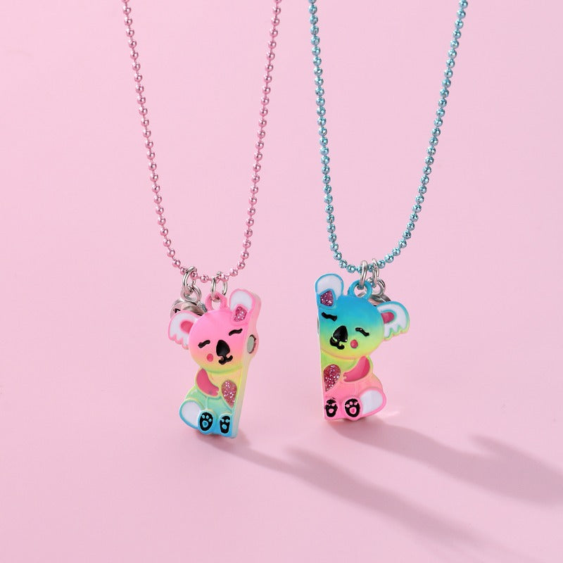 Wholesale Bear Cartoon Color Gradient Alloy Spray Paint Necklace Set ACC-NE-Hanp002