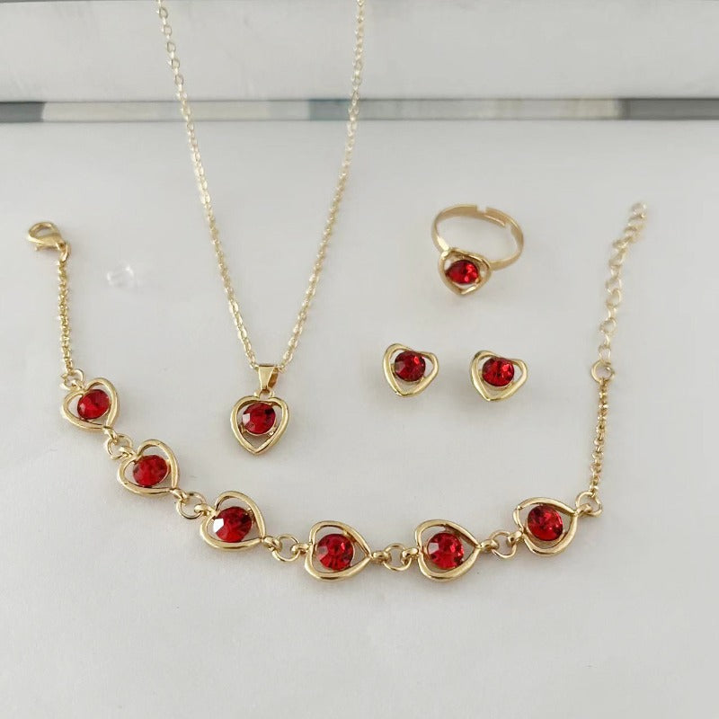 Wholesale Hollow Heart Color Diamond Earrings Necklaces Jewelry Set ACC-NE-AnHe008
