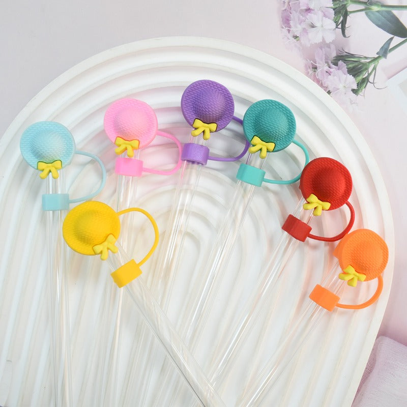 Wholesale Random 100pcs Cartoon Hat 10mm PVC Soft Straw Tube Cap ACC-SCR-RYY141