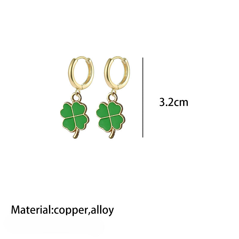Wholesale 2 Pairs/pack St. Patrick's Four-leaf Clover Lucky Small Earrings ACC-ES-HY218