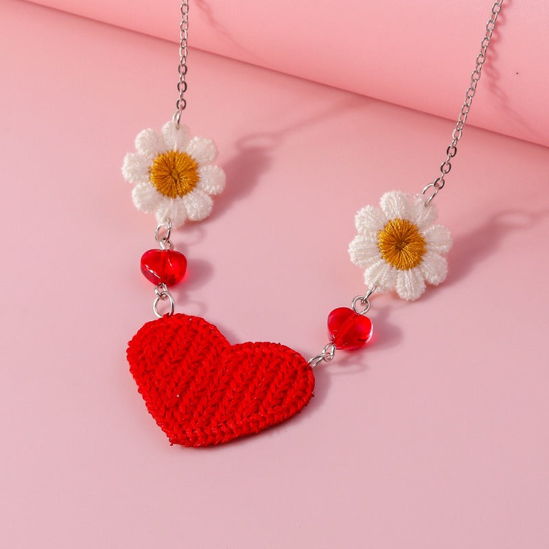 Wholesale Valentine's Day Knitted Flower Heart Necklace ACC-NE-YueSen018