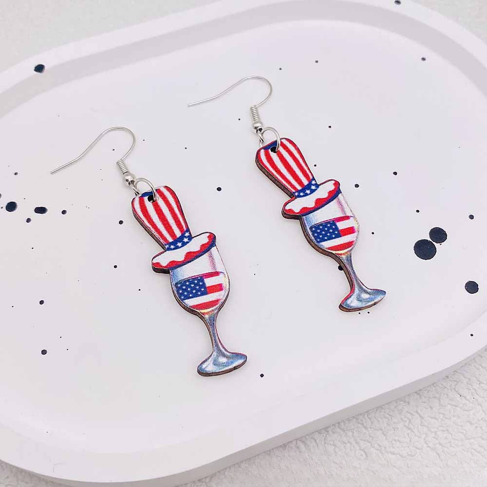 Wholesale Independence Day Earrings Pentagram Ice Cream Print Wooden Earrings ACC-ES-SuSheng002