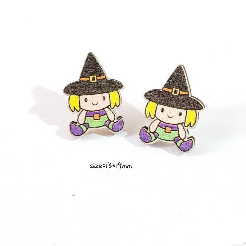 Wholesale Halloween Earrings Demon Bat Witch Hat Bat Coffin Pumpkin Ghost Wooden Earrings ACC-ES-XP027