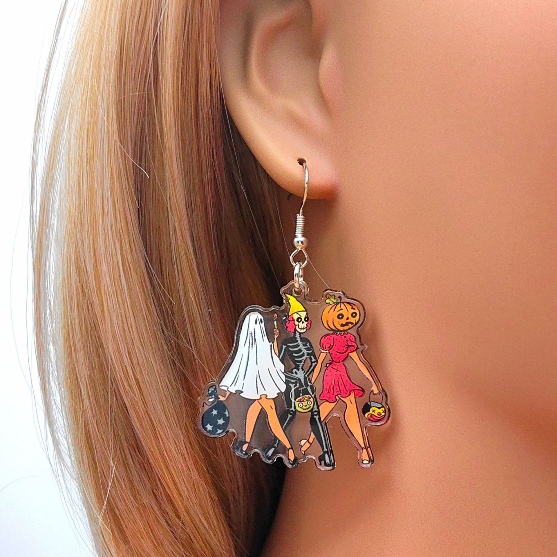 Wholesale Halloween Cartoon Pumpkin Ghost Acrylic Earrings ACC-ES-Xizhao011