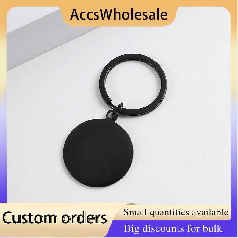Custom Keychain with Laser Engraved Text or Logo - Multi-color Round Hanging Plate Engraved Metal Keychain