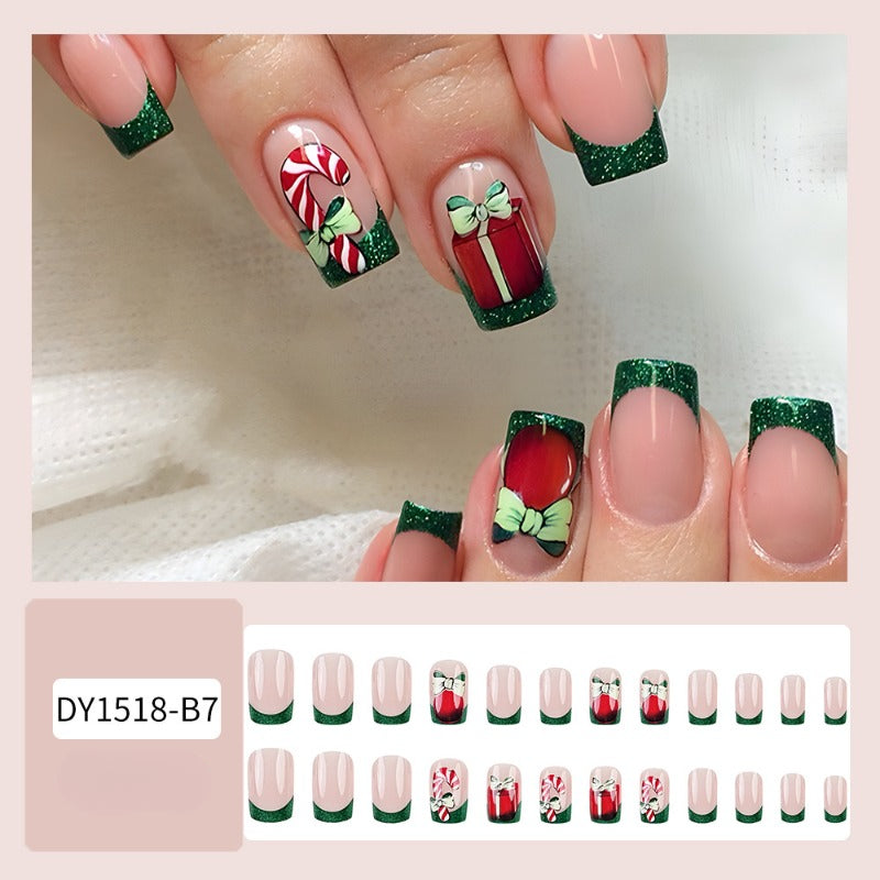 Wholesale 24 Pieces/box Christmas Green Bow Nails Kits Nail Stickers ACC-NS-QXJ027