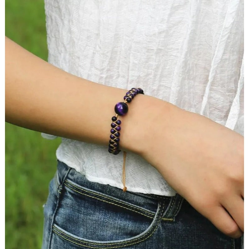 Wholesale Natural Tiger Eye Stone Woven Creative Double-layer Bracelet ACC-BT-Zhongh008