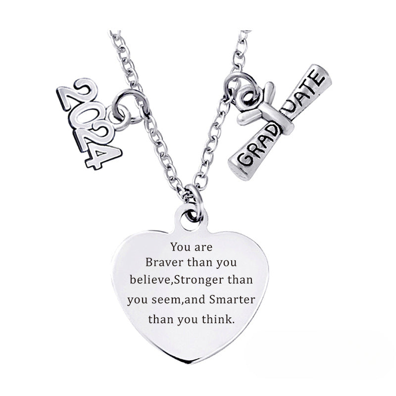 Wholesale Love Pendant 2024 Graduation Season Gift Titanium Steel Necklace ACC-NE-Ganggu001