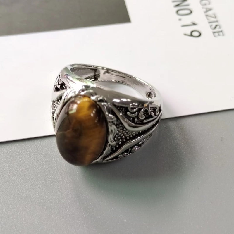 Wholesale Men Yellow Tiger Stone Braided Stripe Ring ACC-RS-Yudie019