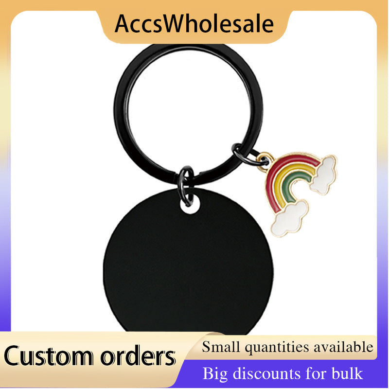 Custom Keychains with Laser Engraved Text or Logo - Multicolor Rainbow Medal Metal Keychains