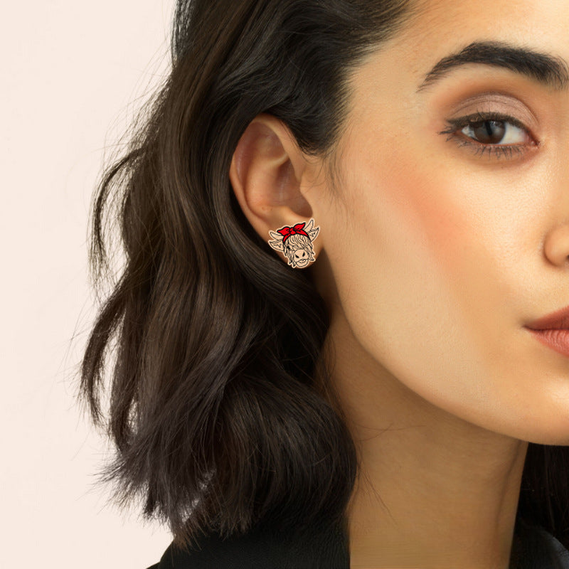 Wholesale Bow Yak Highland Cow Acrylic Earrings ACC-ES-XP023