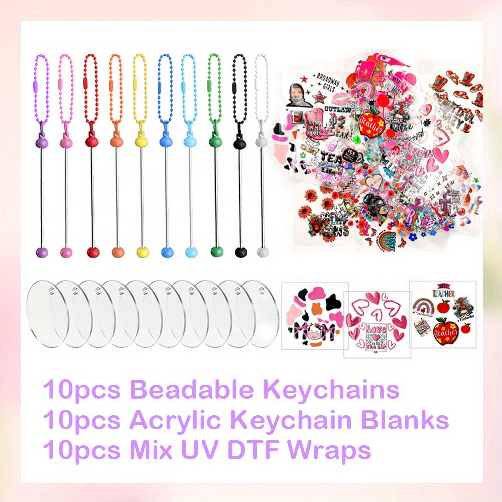 30pcs Beadable Cup Charms Acrylic Blank Keychains Pendants Mix Style UV DTF Wraps Kit Metal Cup Chain Decoration Beadable Cups Accessories for Cup DIY Beading Craft Fashion Gift