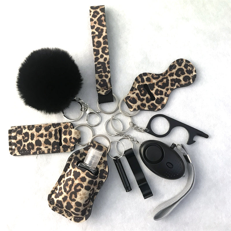 Wholesale Leopard Print Cow Print Lipstick Cover Door Opener Bottle Opener Hair Ball Wrist Keychain 10-piece Set ACC-KC-LF001