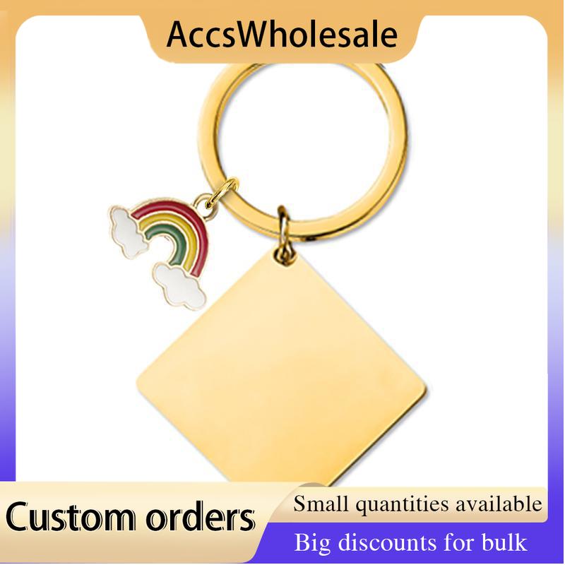 Custom Keychains with Laser Engraved Text or Logo - Multicolor Square Metal Keychains
