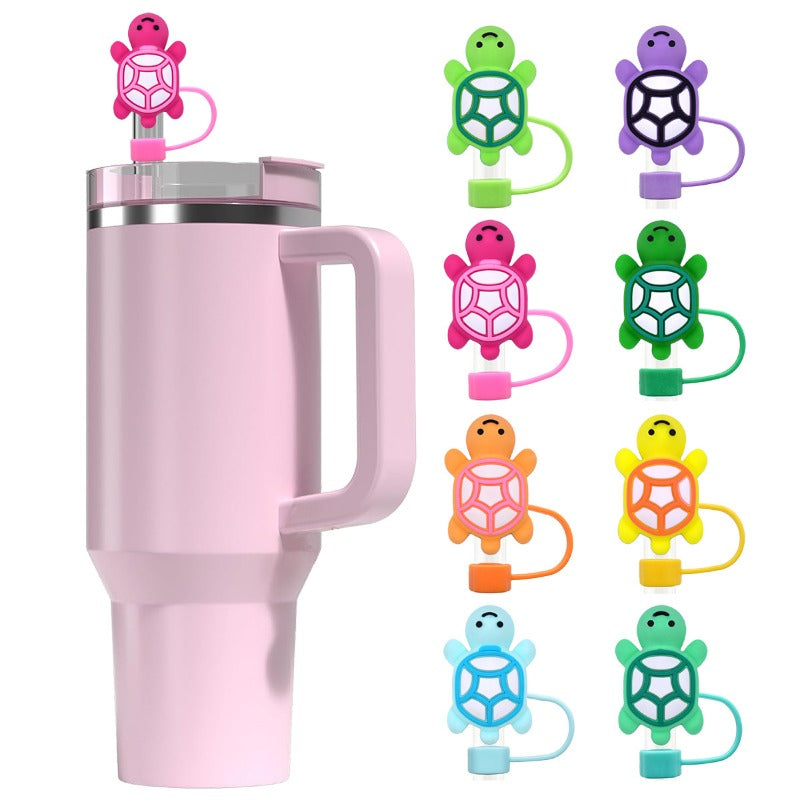 Wholesale Random 100pcs Cartoon Turtle 10mm PVC Soft Straw Tube Cap ACC-SCR-RYY138