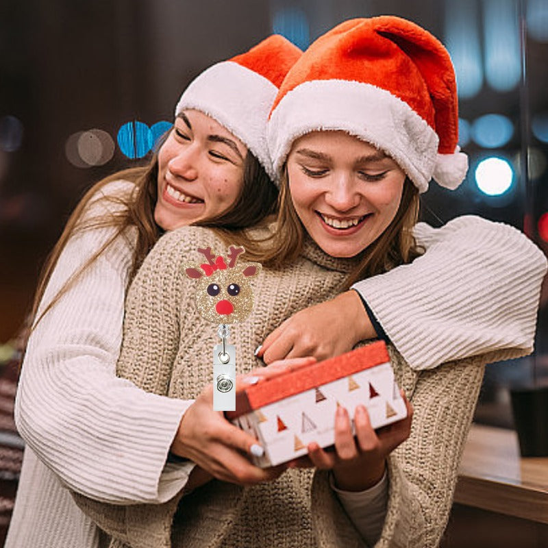 Wholesale Christmas Acrylic Snowman Snowflake Retractable Rotating Badge Keychain ACC-KC-QiDing016