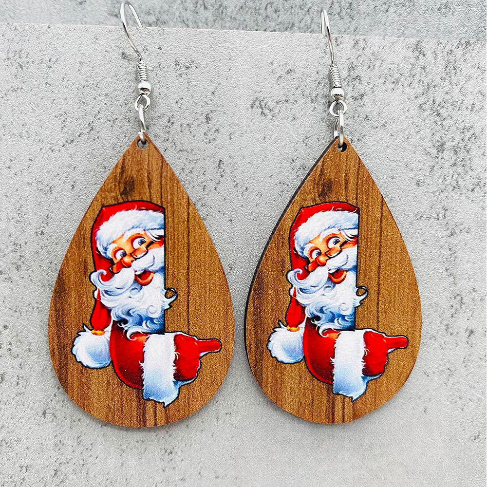Wholesale Christmas Bell Santa Claus Wood Earrings ACC-ES-PuCi004
