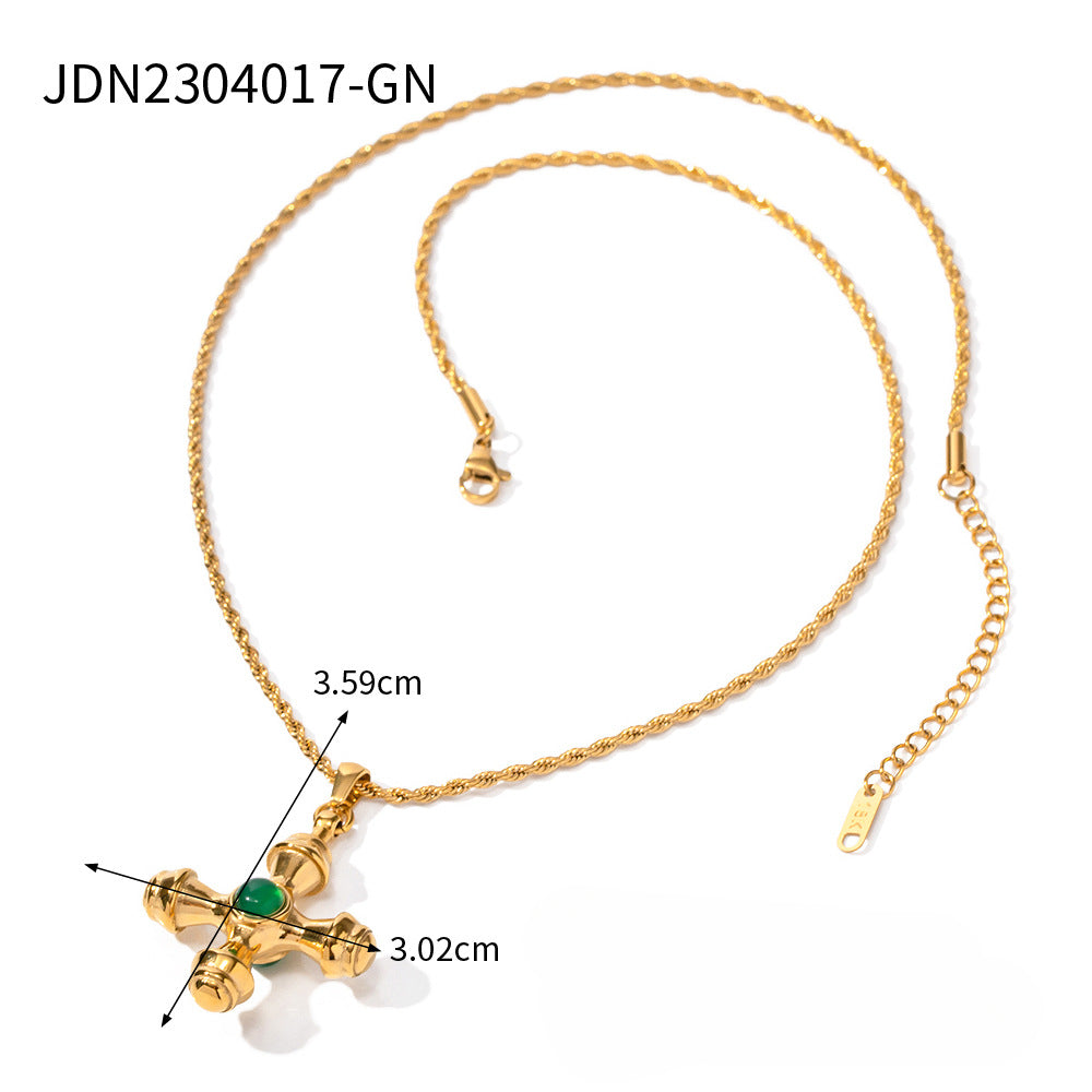 Wholesale 18K Gold Stainless Steel Cross Inlaid Tiger Eye Necklace Titanium Steel ACC-NE-JieDing002