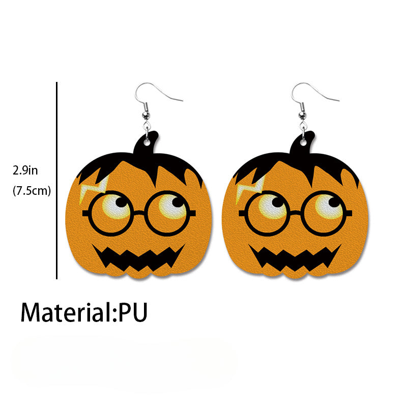 Wholesale Halloween Pumpkin Bat Alien Funny Heart Shape Leather Earrings ACC-ES-HY108
