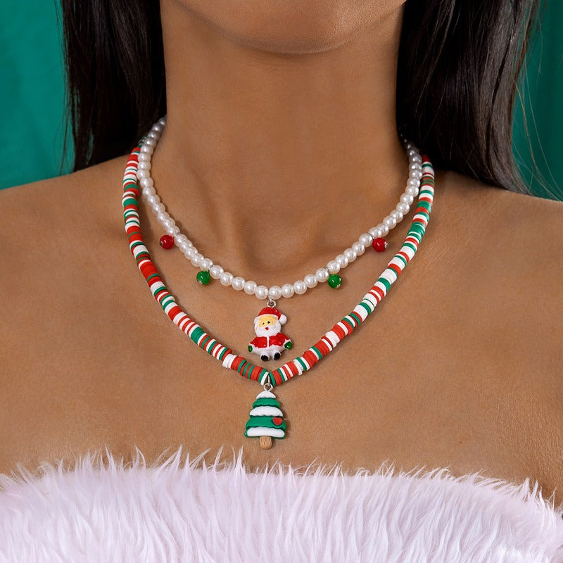 Wholesale Colored Glass Beads Beaded Santa Claus Two-Piece Necklace ACC-NE-YongGe015