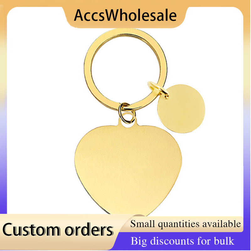 Custom Keychain with Laser Engraved Text or Logo - Multi-color Heart-shaped Small Circle Metal Keychain