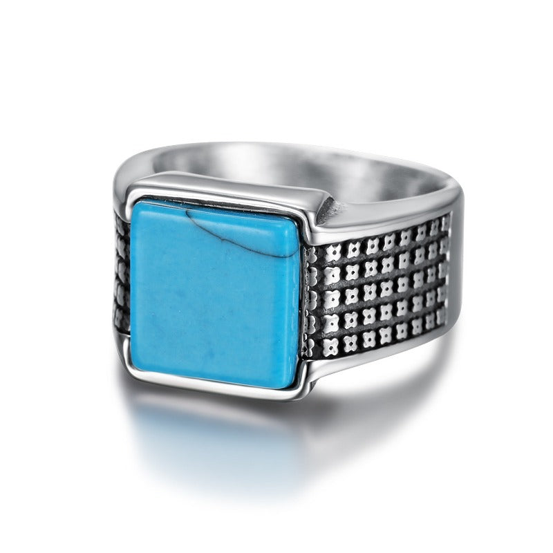Wholesale Vintage Personalized Stainless Steel Square Blue Turquoise Ring ACC-RS-Moer010