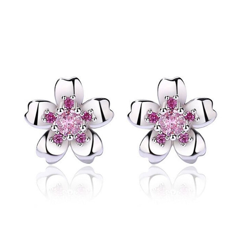 Wholesale 925 Silver Needle Cherry Blossom Plum Earrings ACC-ES-WeiHua005