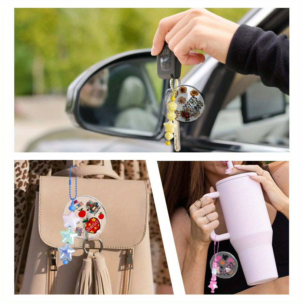 30pcs Beadable Cup Charms Acrylic Blank Keychains Pendants Mix Style UV DTF Wraps Kit Metal Cup Chain Decoration Beadable Cups Accessories for Cup DIY Beading Craft Fashion Gift