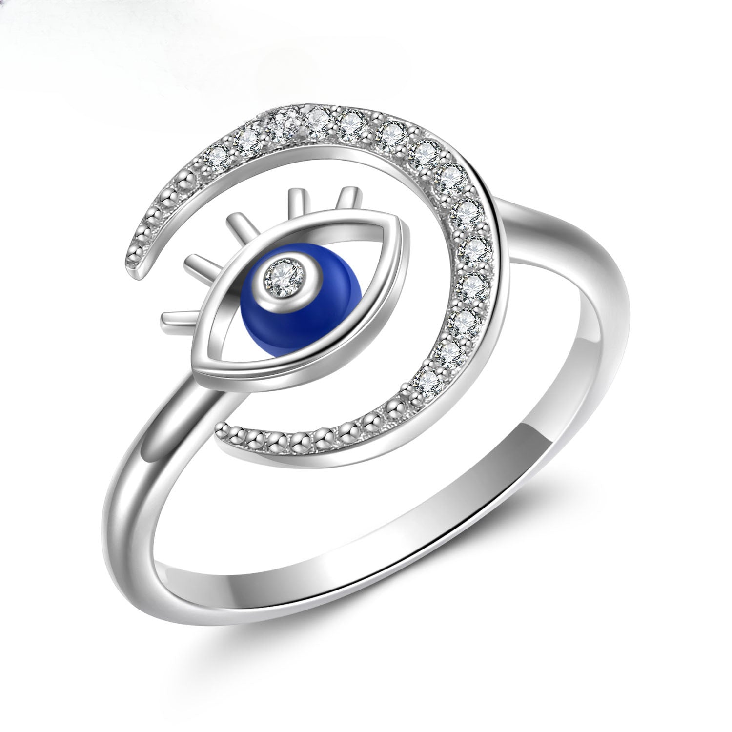 Wholesale Star Moon Demon Eye Ring S925 Sterling Silver Blue Oil Drop Inlaid Zircon Rings ACC-RS-MC005