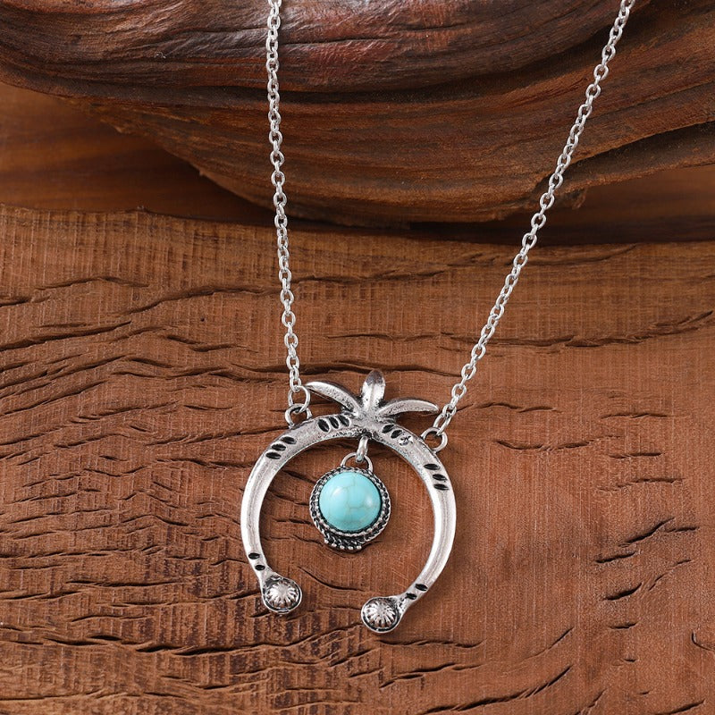 Wholesale Vintage Half Circle Alloy Stitching Turquoise Bohemian Necklace  ACC-NE-zhiyu012
