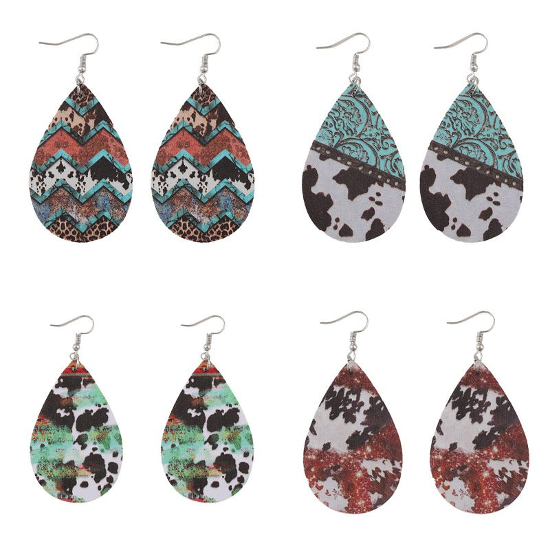 Wholesale Western Ethnic Style Leopard Print Cow Pattern Water Drop Earrings ACC-ES-ChuLian127