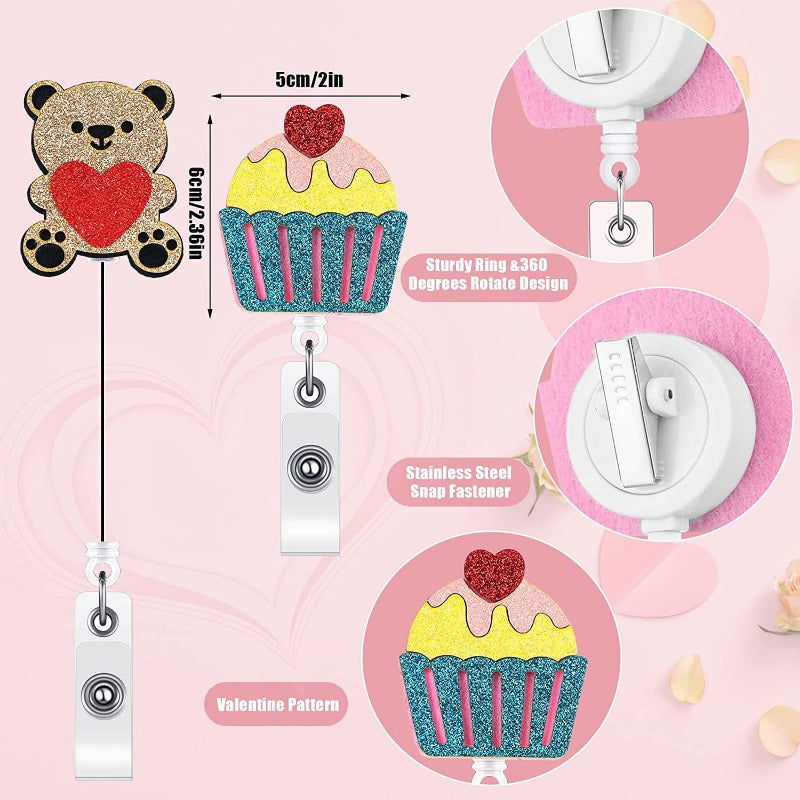 Wholesale Acrylic Glitter Embroidery Love Telescopic Rotating Badge Keychain ACC-KC-QiDing015