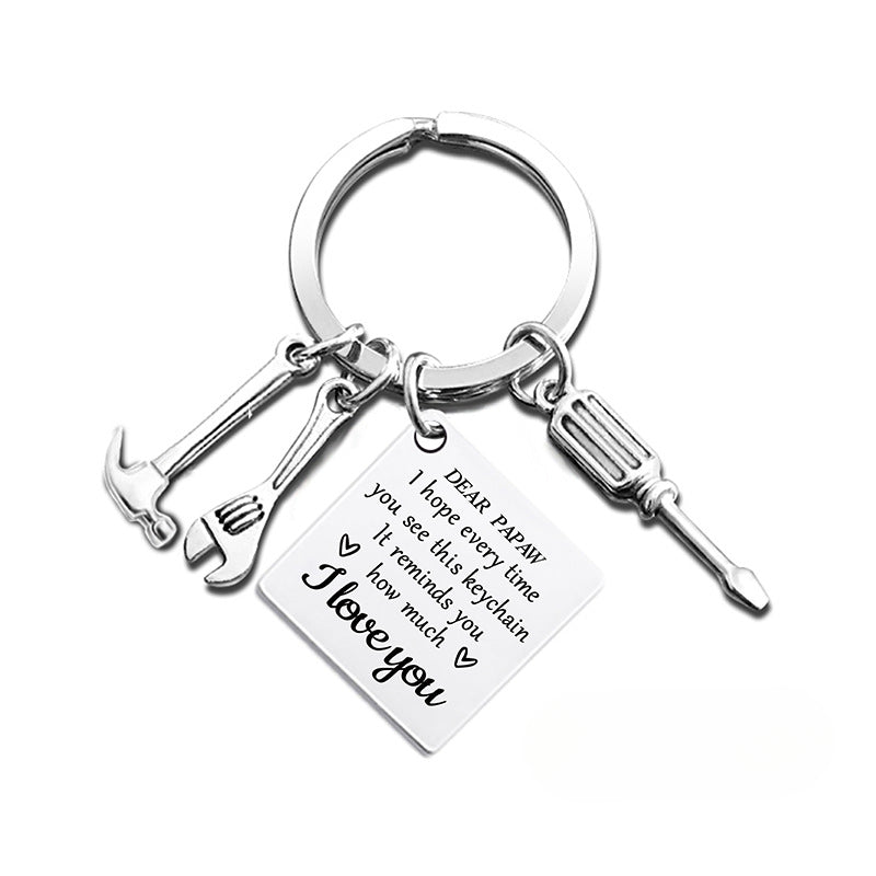 Wholesale Father's Day Hammer Wrench Square Hanging Tag Festival Gift Metal Keychain ACC-KC-Ganggu014