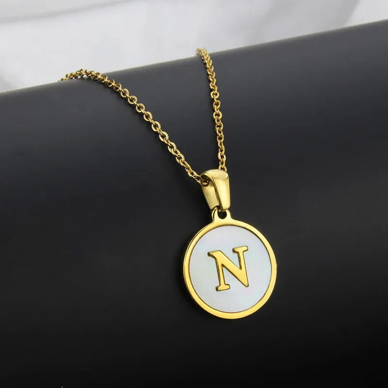 Wholesale Titanium Steel Necklace Round Shell Letter Necklace ACC-NE-BaiTian005