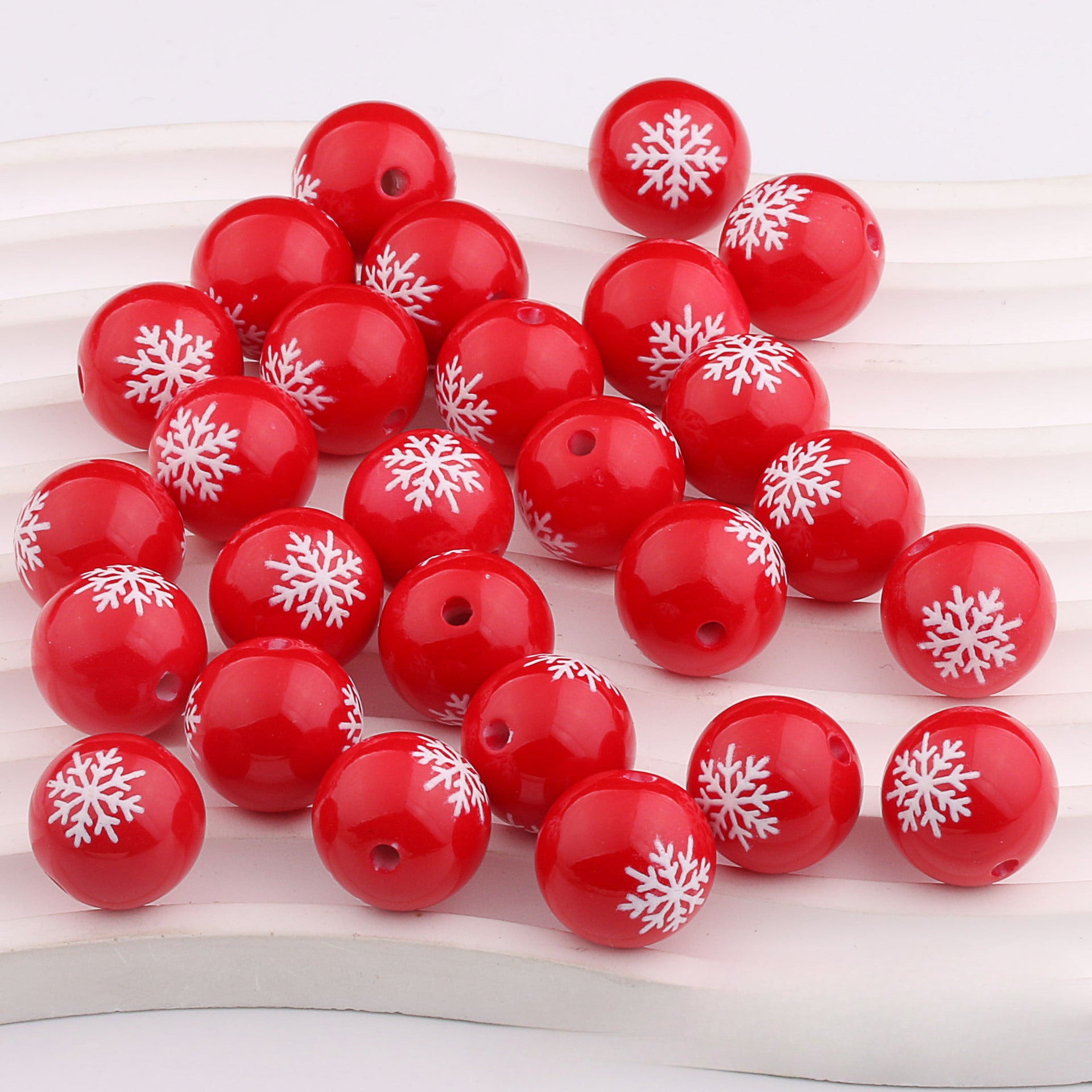 Wholesale 20pcs 16mm Christmas Color Printed Acrylic Round Beads DIY Bead Accessories ACC-BDS-ZhiXiang003