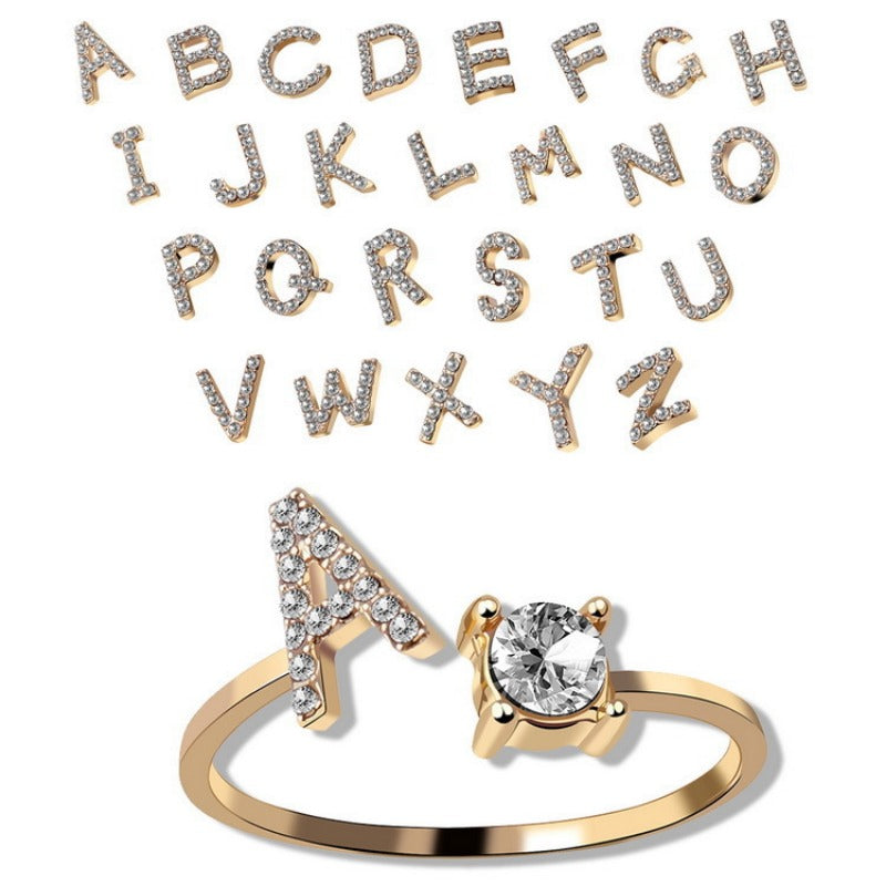 Wholesale Adjustable Open Ring 26 Letter Ring ACC-RS-YuMei016