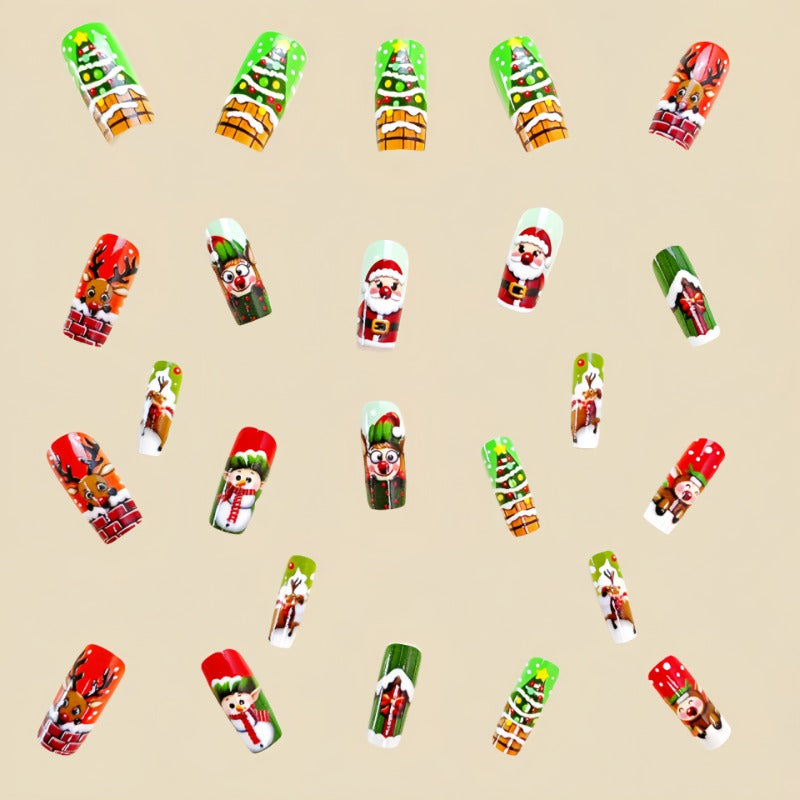 Wholesale 24 Pieces/box Christmas Santa Claus Elk Nails Kits Nail Stickers ACC-NS-Qianx005