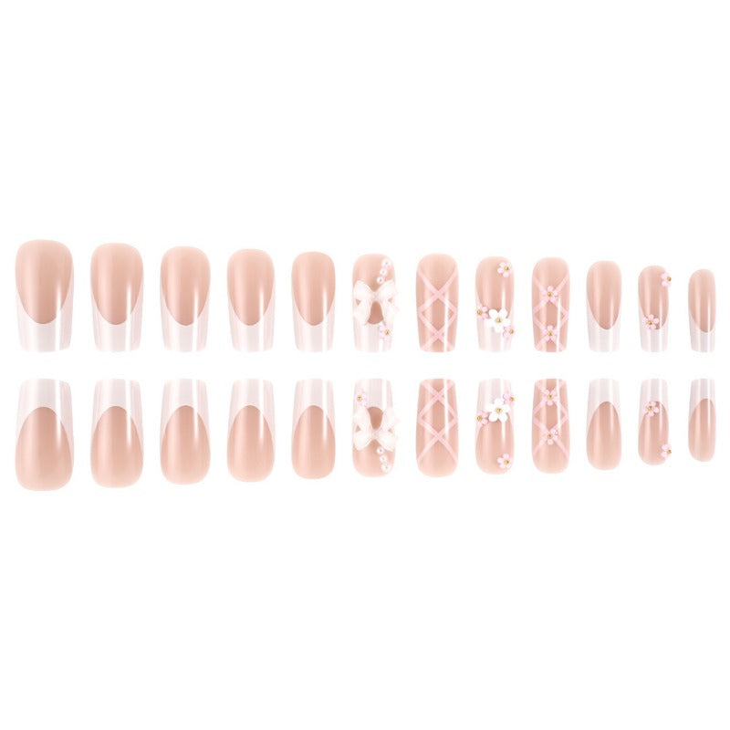 Wholesale 24 Pieces/box Valentine's Day Pink Bow Nails Kits Nail Stickers ACC-NS-MiKe032