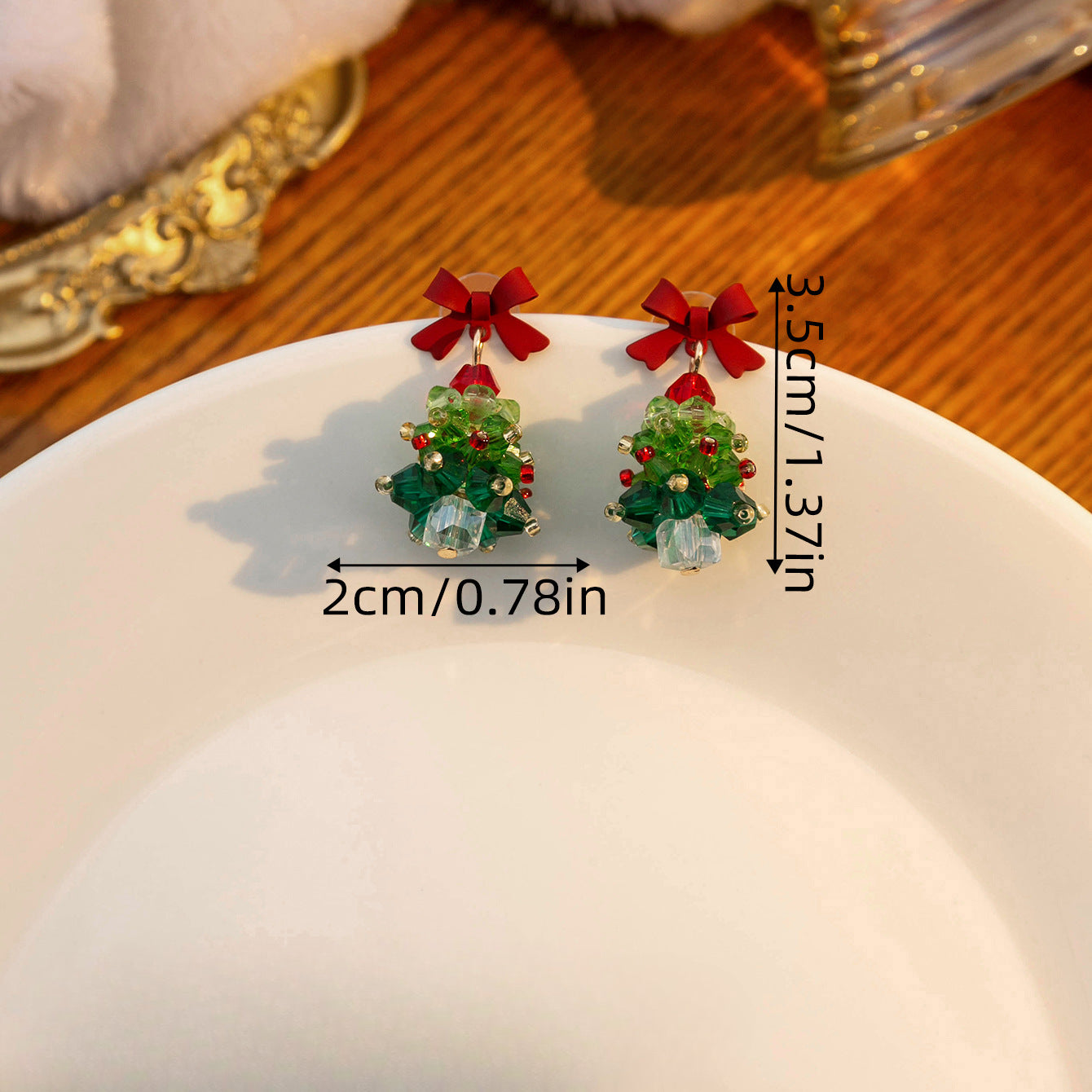 Wholesale Christmas Red Bow Handmade Crystal Beaded Earrings ACC-ES-MDD067