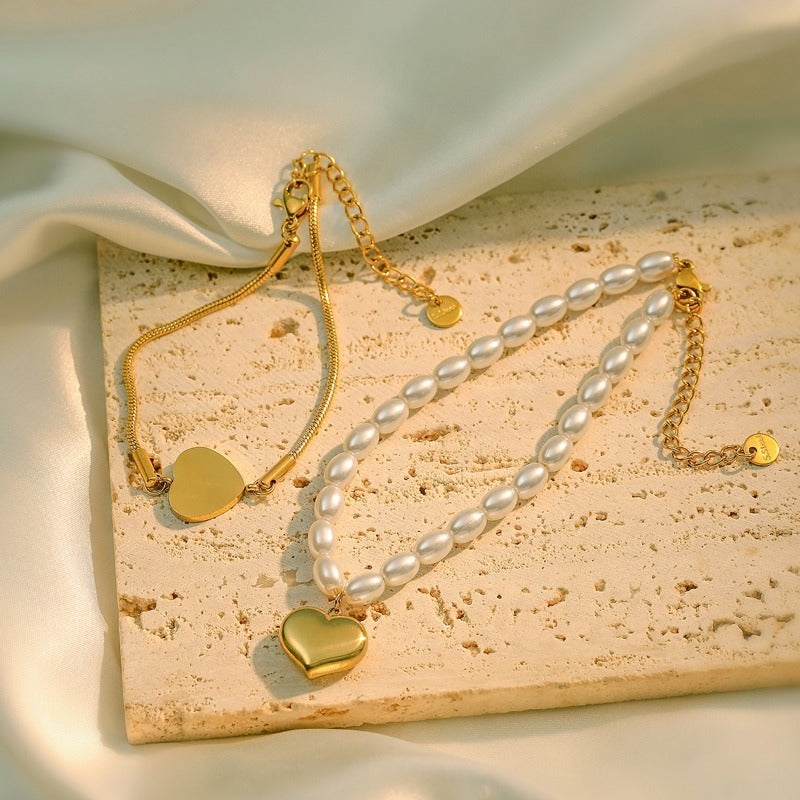 Wholesale 18K Gold Plated Love Pendant Titanium Steel Pearl Bracelet ACC-BT-AG004